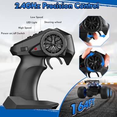 BIFYTON Remote Control Car, 1:18 Scale Rc Cars, All-Terrain RC Truck with LED Light, 20KM/H, Rechargeable, 2WD, 2.4GHz, Sturdy PVC Shell, Remote Control Truck for Boys 4-7 8-12, Beginner - Image 7