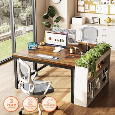 Huuger 48 x 24 inch Desk with Power Outlets & USB-C, Deeper & Thicker Desktop, Robust Metal Tubes, Computer Desk, Heavy Duty Office Desk, Work Gaming Desk for Home Office, Rustic Brown - Image 3