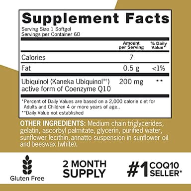 Qunol Ubiquinol CoQ10 200mg Softgels, Powerful Antioxidant for Heart and Vascular Health, Essential for Energy Production, Natural Supplement Active Form of CoQ10, 60ct Softgels - Image 5