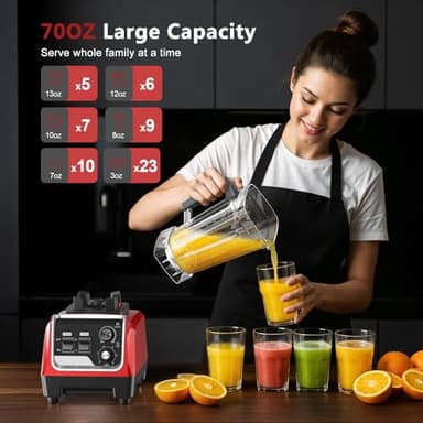 H-Duka 1800W Smoothie Blender and Grinder Combo 70OZ Large Capacity Countertop Blenders for Kitchen High Speed Blender for Smoothies Ice Crushing Frozen Drinks Puree (Dark Red) - Image 4