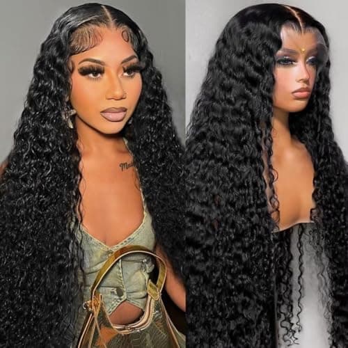 utodoo 28 Inch Deep Wave Lace Front Wigs Human Hair 13x6 Curly HD Transparent Lace Wigs Human Hair 210% Density Pre Plucked with Baby Hair - Image 1