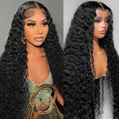utodoo 28 Inch Deep Wave Lace Front Wigs Human Hair 13x6 Curly HD Transparent Lace Wigs Human Hair 210% Density Pre Plucked with Baby Hair - Image 1