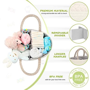 Maliton Baby Diaper Caddy Organizer, X-Large Cotton Rope, Rustic Style, Portable, 3 Compartments, A-Brown - Image 3