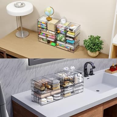 Yieach 2 Pack Acrylic Storage Drawers With 12 Small Drawer,Stackable Office Cabinet Organizer and Makeup Organizer,Clear Plastic Drawers for Craft Supply,Pen,Stationary,Accessory,Makeup,Desk Organizer - Image 4