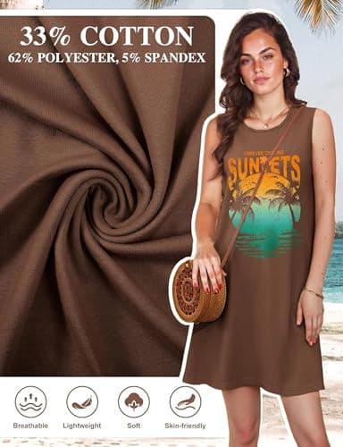 Summer Sundresses Dresses for Women 2025 Sunset Graphic Casual Beach Sun Dresses Vacation Cruise Outfits Dress Brown M - Image 4