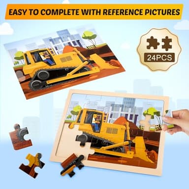 Wooden Vehicle Puzzles for Kids Age 3 4 5 Year Old, 4 Pack 24 Pcs Montessori Toddler Jigsaw Puzzles for Girl boy Activities Preschool Learning Educational Birthday Gift Travel Autistic Wooden Toys - Image 5