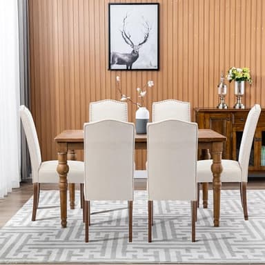 Stylish Upholstered Parsons Dining Chair Kitchen with Silver Nailhead Trim and Sturdy Solid Wood Legs - Image 11
