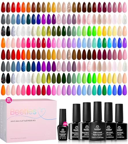 Beetles Gel Nail Polish Set - Chroma Dreams 100 Colors Polish Kit, Pink Blue Orange Purple Fall Winter Gel Nail Colors, with 5Pcs Base Top Coat Soak off UV Gel - Image 1