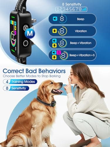 DINJOO Bark Collar, Dog Bark Collar for Large Medium Small Dogs,Smart Bark Collar,Rechargeable Anti Barking Training Collar with 8 Adjustable Sensitivity,Bark Shock Collar with Beep (Dark Black) - Image 3