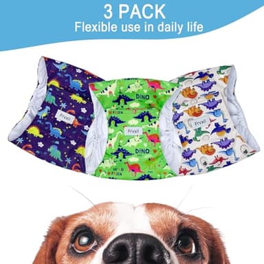 Frvxil Washable Male Dog Diapers: Reusable Belly Bands for Puppy - 3 Pack Absorbent Doggy Wraps (Dinosaur, Medium, Count, 3) - Image 6
