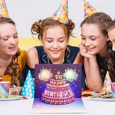 Yinqing 16th Birthday Cards, Light and Music Birthday Cake Happy Birthday Card, 3D Pop Up Birthday Gift Greeting Card for Kids Boys Girls Sister Daughter Son - Image 3