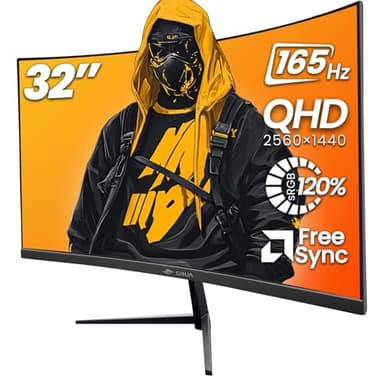 CRUA 32" Curved Gaming Monitor, 2K QHD 2560x1440P, 144Hz/165Hz Computer Monitors, 120% sRGB, FreeSync, Low Blue Light, 1800R VA Screen, HDMI 1.4/DP 1.2, Wall Mountable - Black - Image 1