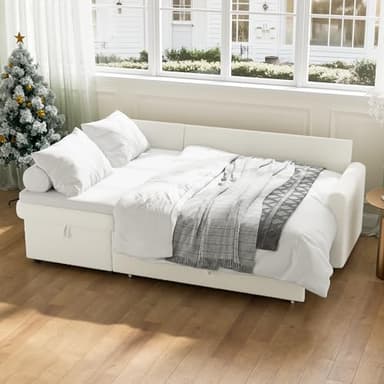 IULULU Sleeper Sofa, L Shaped Boucle Sectional Couch with Pullout Bed, Reversible Storage Chaise, 2 in 1 Pull Out Couches for Living Room, Apartment, Off White - Image 7