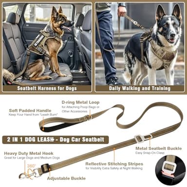 MOOGROU Tactical Dog Harness and Leash Set for Large Dogs,Heavy Duty No Pull Service Dog Vest and 10 Patches with Dog Seat Belt,Reflective Adjustable Pet Harness for Training Walking Hiking Camo L - Image 2