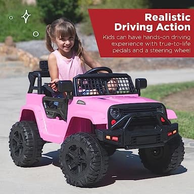 Best Choice Products 12V Kids Ride On Truck Car w/Parent Remote Control, Spring Suspension, LED Lights, AUX Port - Pink - Image 2