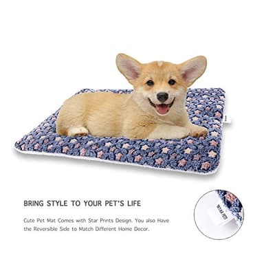 Mora Pets Dog Bed Crate Pad Ultra Soft Pet Bed with Cute Star Print Washable Crate Mat for Large Medium Small Dogs Reversible Fleece Dog Crate Kennel Mat Cat Bed Liner 21 x 12 inch Dark Blue - Image 4