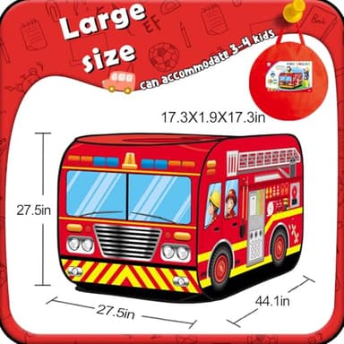 Britik Pop up Play Tent for Kids Aged 1-3 Years Old Boys and Girls : Fire Truck Tent Playhouse Toy Play Tents for Toddlers 3-5 Kids Tent Indoor Outdoor Playhouse Toys for 1 + Year Old, Fire Truck - Image 3