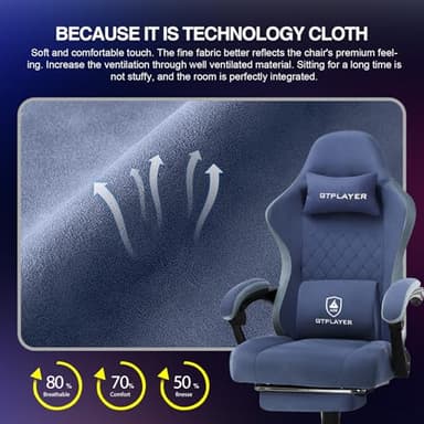 GTPLAYER Gaming Chair, Computer Office Chair with Pocket Spring Cushion, Linkage Armrests and Footrest, High Back Ergonomic Computer Chair with Lumbar Support Task Chair with Footrest(Blue) - Image 5