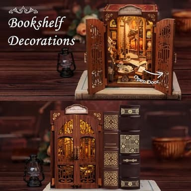 CUTEBEE Book Nook Kit - DIY Miniature House Dollhouse Kit for Adult and Teens, Booknook Bookshelf Decor Alley Model Build with LED Light, Gifts for Family and Friends (Bookshop Memories) - Image 4
