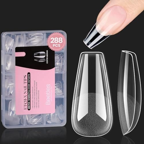 Beetles Gel Nail Tips Medium Coffin Etch X Nail Tips, 12 Sizes 288Pcs Pre Shaped Half Matte Press On Nails Full Cover False Nails for Pastel Spring Nails Acrylic Fake Nails Nail Extensions Kit - Image 1
