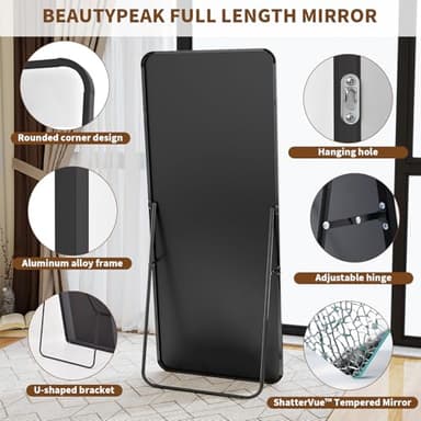 BEAUTYPEAK Black Full Length Mirror, 56"x21" Rounded Corner Floor Mirror Standing Hanging or Leaning Against Wall, Suitable for Bedroom or Dressing Room - Image 5