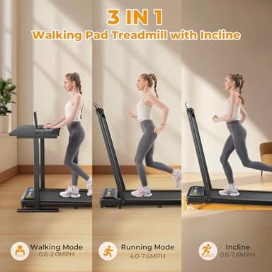 HiFast Walking Pad Treadmill, 3 in 1 Foldable Under Desk Treadmills for Home Office, Small Walking Pad with Incline Handle Bar, 300lbs Capacity 2.5HP Portable Running Machine with APP Remote Control - Image 3