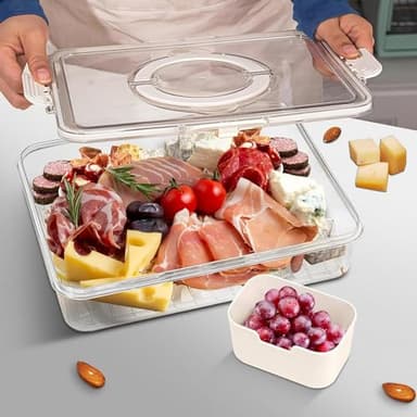 HRXFOZ Divided Serving Tray with Lid and Handle,8 Compartments Snacks Box,Snack Fruit and Veggie Tray,Portable Platter for Candy Fruits Nuts Snack Party Entertaining Picnic (1 PCS) - Image 4