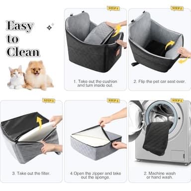 INDYBUD Dog Car Seat for Small Medium Dogs,Detachable Washable Dog Booster Seat Under 35lbs, Pet Car Seat Travel Bed with Storage Pockets and Safety Belt (Black/Grey, Medium) - Image 4