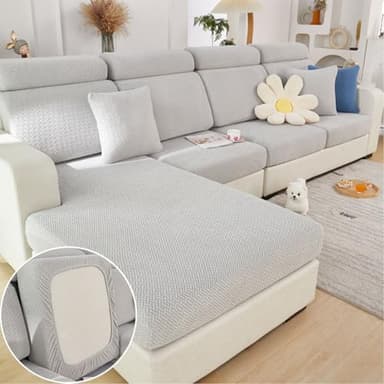 Disayu Magic Sofa Covers Couch Covers 2024 New Couch Cushion Covers Universal Sofa Covers Washable Stretch Slipcovers for Sectional Sofa (Texture Light Gray,Large Double Seat Cover) - Image 1