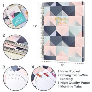 2025-2026 Planner - 9" x 11" JULY 2025 - JUNE 2026, Weekly & Academic Monthly Planner 2025-2026, Twin-Wire Binding，Thick Paper, Back Pocket with 12 Monthly Tabs - Image 6