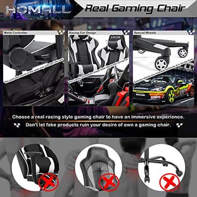 Homall Gaming Chair, Office Chair High Back Computer Chair Leather Desk Chair Racing Executive Ergonomic Adjustable Swivel Task Chair with Headrest and Lumbar Support (White) - Image 8