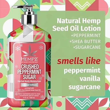 Hempz Crushed Peppermint Sugar Body Lotion, Moisturizer for men and women, Holiday Gifts, 17 oz - Image 3