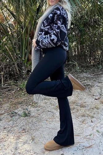 Sunzel Flare Leggings, Crossover Yoga Pants with Tummy Control, High Waisted and Wide Leg, No Front Seam Black Large 34" Inseam - Image 9