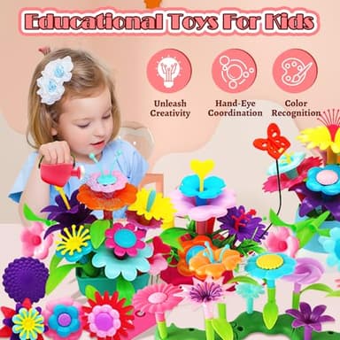 FUNZBO 138pcs Flower Garden Building Set - Christmas Spring Toys for 3 4 5 6 7 Years Old Girl, Sorting & Stacking Building Block, STEM Montessori Educational Toy for Kid Toddler Birthday Gift - Image 7