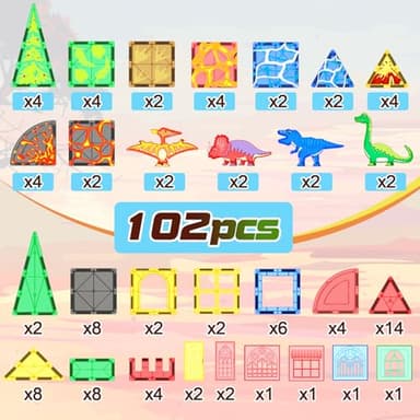 102PCS Dinosaur Toys Magnetic Tiles with 8 Dinosaurs - Jurassic Scenes Dinosaur World Adventure Set, Magnetic Blocks Kids Toys for Boys & Girls Ages 3+, Sensory Toddler Creative Kids Games Gifts - Image 6