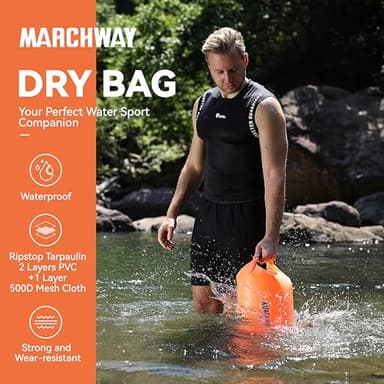 MARCHWAY Floating Waterproof Dry Bag Backpack 5L/10L/20L/30L/40L, Roll Top Sack Keeps Gear Dry for Kayaking, Rafting, Boating, Swimming, Camping, Hiking, Beach, Fishing (Orange, 40L) - Image 2
