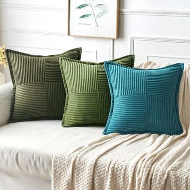 MIULEE Decorative Throw Pillow Covers for Couch Bed Livingroom 20x20 Inch Set of 2 Teal Blue Boho Accent Throw Pllows Broadside Striped Patchwork Soft Corduroy Summer Coastal Pillowcases - Image 5