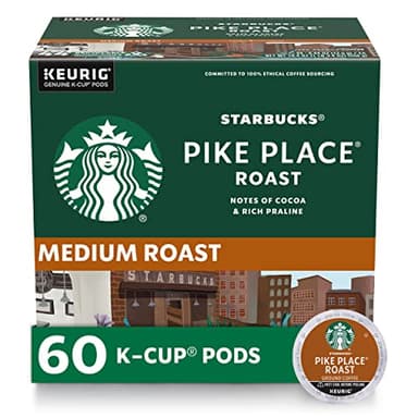 Starbucks K-Cup Coffee Pods, Medium Roast Coffee, Pike Place Roast for Keurig Brewers, 100% Arabica, 6 boxes (60 pods total) - Image 1