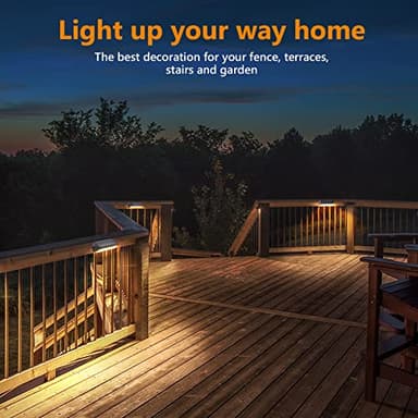 WdtPro Solar Fence Lights 6 Pack, Waterproof Solar Outdoor Lights Led Warm White & Color Changing, Deck Light Solar Powered for Outside Patio, Wall, Step, Yard, Stairs, Garden Decor - Image 4