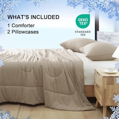 PHF Cooling Comforter Set Queen Size, 3PCS Soft Breathable Lightweight Summer Bedding for Hot Sleepers, Silk Smooth Double-Side Cooling Bed Set with 1 Comforter and 2 Pillowcases, Simple Taupe - Image 4