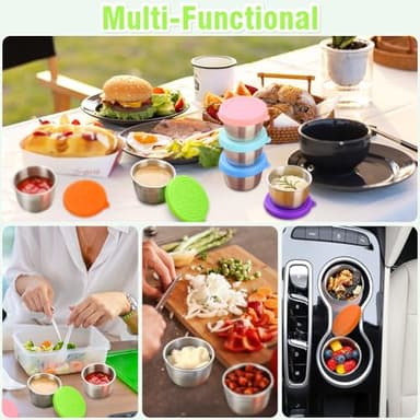 Showvigor 6-Pack 2.4oz Stainless Steel Salad Dressing Cups with Leakproof Lids | Reusable Sauce Containers for Lunch Box, Travel, Picnics & Kitchen Storage – Dishwasher Safe & Eco-Friendly - Image 7