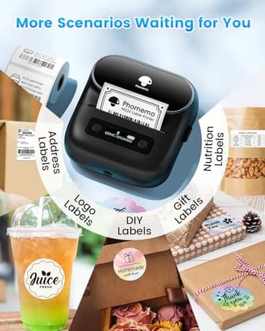 Phomemo Label Maker, M220 Thermal Label Printer, 80mm Portable Bluetooth Barcode Printer Compatible with Andriod/iOS for Home, Office, Small Business, with 3 Packs Label & Case - Image 4