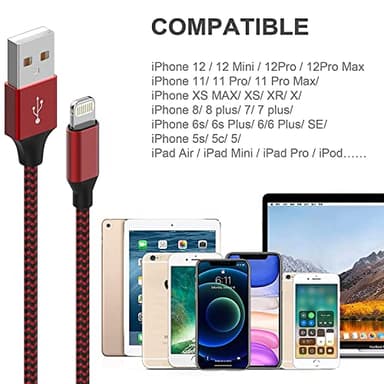 [Apple MFi Certified] 6Pack 3/3/6/6/6/10 FT iPhone Charger Nylon Braided Fast Charging Lightning Cable Compatible iPhone 14 Pro/13 mini/13/12/11 Pro MAX/XR/XS/8/7/Plus/6S/SE/iPad - Image 6