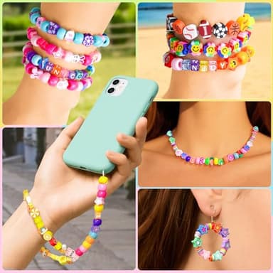 Gionlion 1200 Pcs Polymer Clay Beads Bracelet Making Kit, 25 Style Animal Fruit Flower Butterfly Bunny Pony Letter Beads Charms for Jewelry Making, DIY Art and Crafts Toys Gifts for 4+ Year Old Kids - Image 3