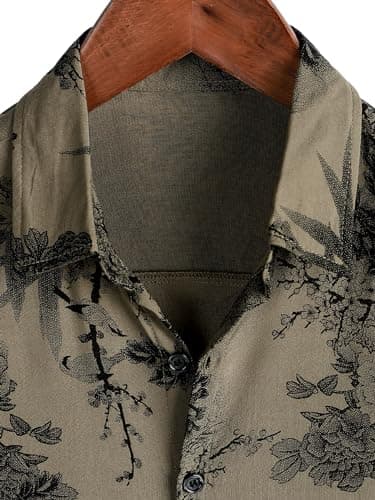 JOTOOK Mens Hawaiian Shirt Short Sleeve Button Down Tropical Shirts Casual Floral Summer Beach Shirt 3X-Large Khaki Flower - Image 3