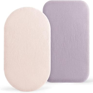 Bearmoss Bassinet Sheets - 2 Pack Muslin Cotton Bassinet Sheets Fits Oval and Rectangle Bassinet Mattress, Breathable and Skin-Friendly for Baby Boy and Girl (Light Pink&Purple) - Image 1