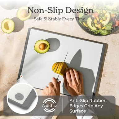 SMIRLY Plastic Cutting Board Set with Holder 3 Pieces, Non-Slip Dishwasher Safe Chopping Boards for Kitchen, Grey & White - Image 6