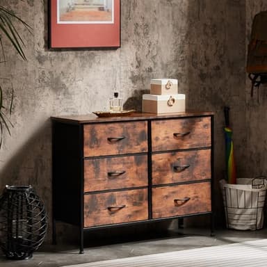 Sweetcrispy Dresser for Bedroom, TV Stand, 6-Drawer Fabric Storage Cabinet with Open Shelves, Console Table, Entertainment Center and Closet Organizers for Living Room Furniture, Brown - Image 6