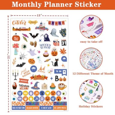Planner Stickers - 12 Festival Theme Monthly Planner Stickers, Accessories 14 Sheet 1500+ Colourful Sticker，Holiday Seasonal Sticker, for Calendar Journaling, Gifts - Image 4