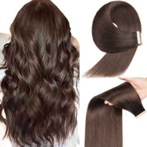 YDDM 14 Inch Tape in Hair Extensions Human Hair, 20pcs Dark Brown Seamless Invisible Straight Tape in Hair Extensions 100% Remy Human Hair for Women(2#, 14 Inch) - Image 1